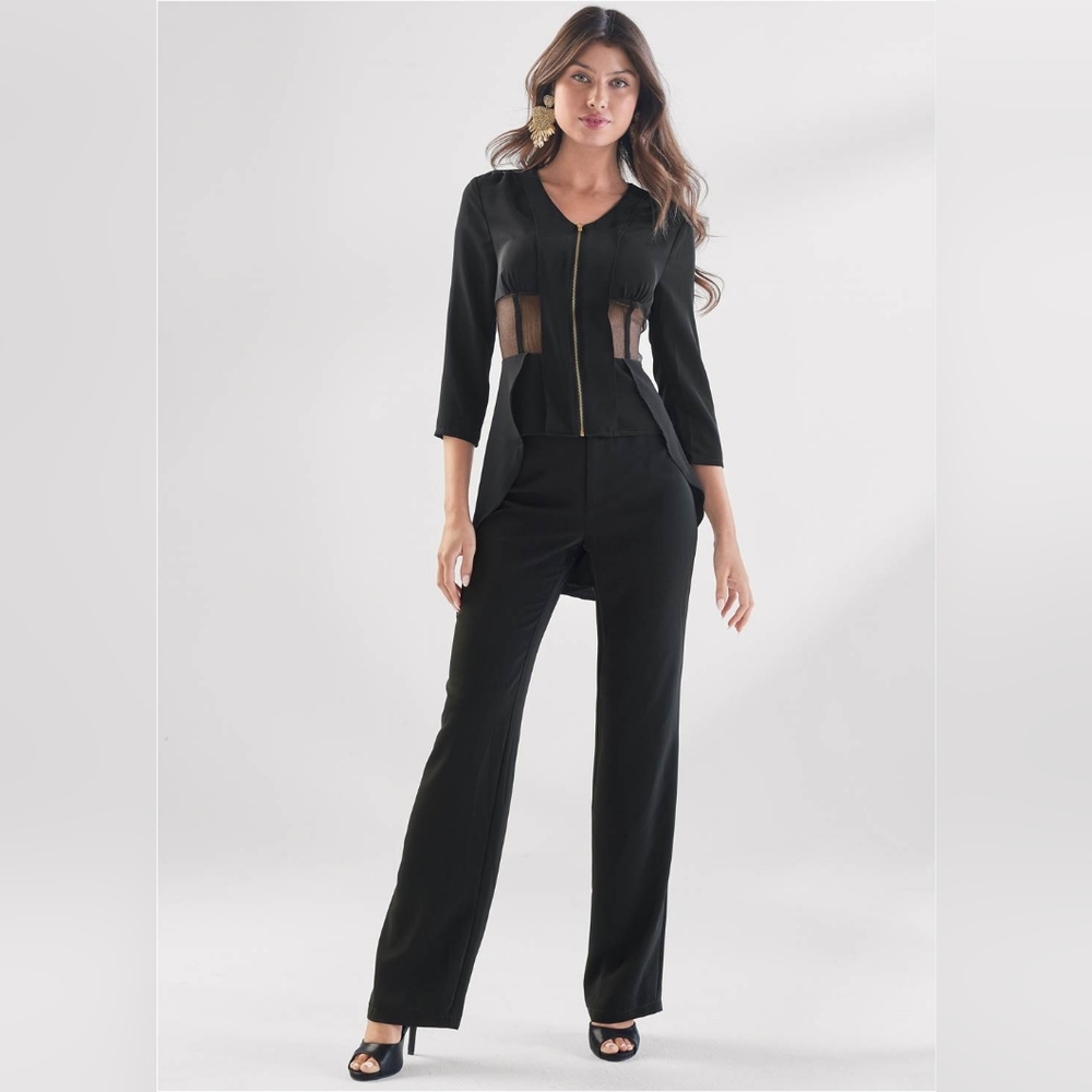 VENUS Black Mesh Panel Jumpsuit